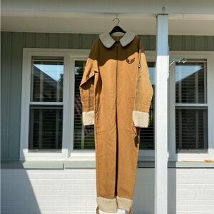 Brown Jumpsuit with Shearling Collar